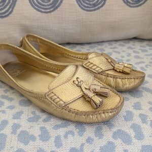 Tory Burch Metallic Gold Tassel  Loafers